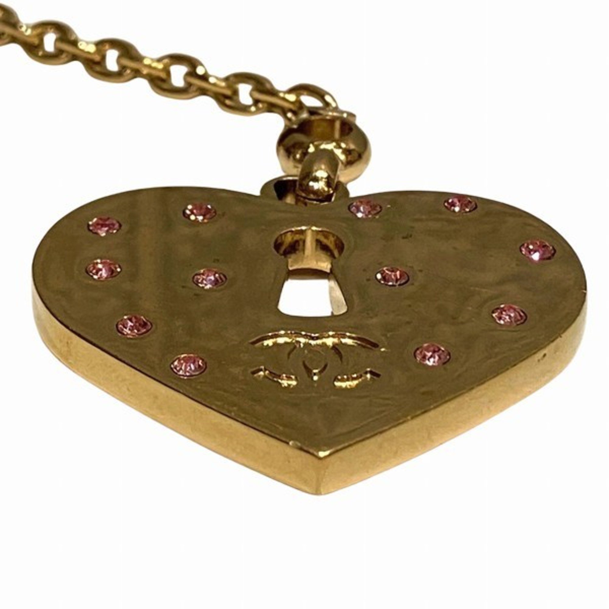 CHANEL Coco Mark Heart Stone Gold 02P Charm Accessory Keychain Women's
