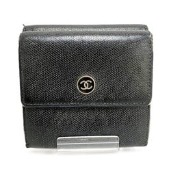 CHANEL Coco Button A20902 W Black Leather Tri-fold Wallet for Women