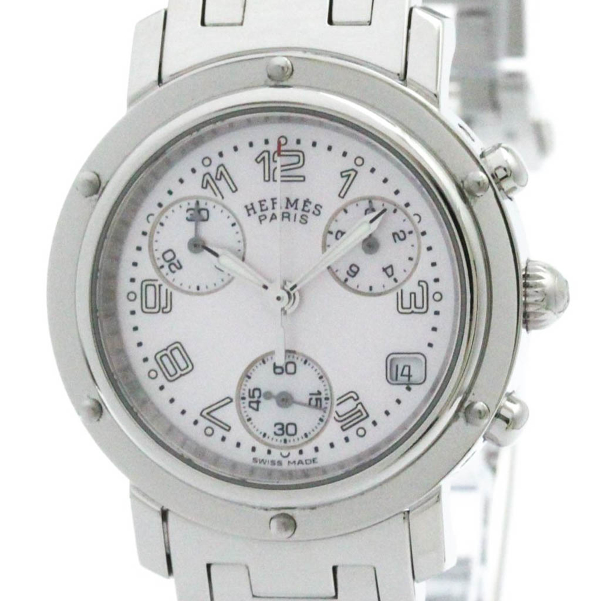 HERMES Clipper Chronograph Pink MOP Steel Quartz Ladies Watch CL1.310 BF573180