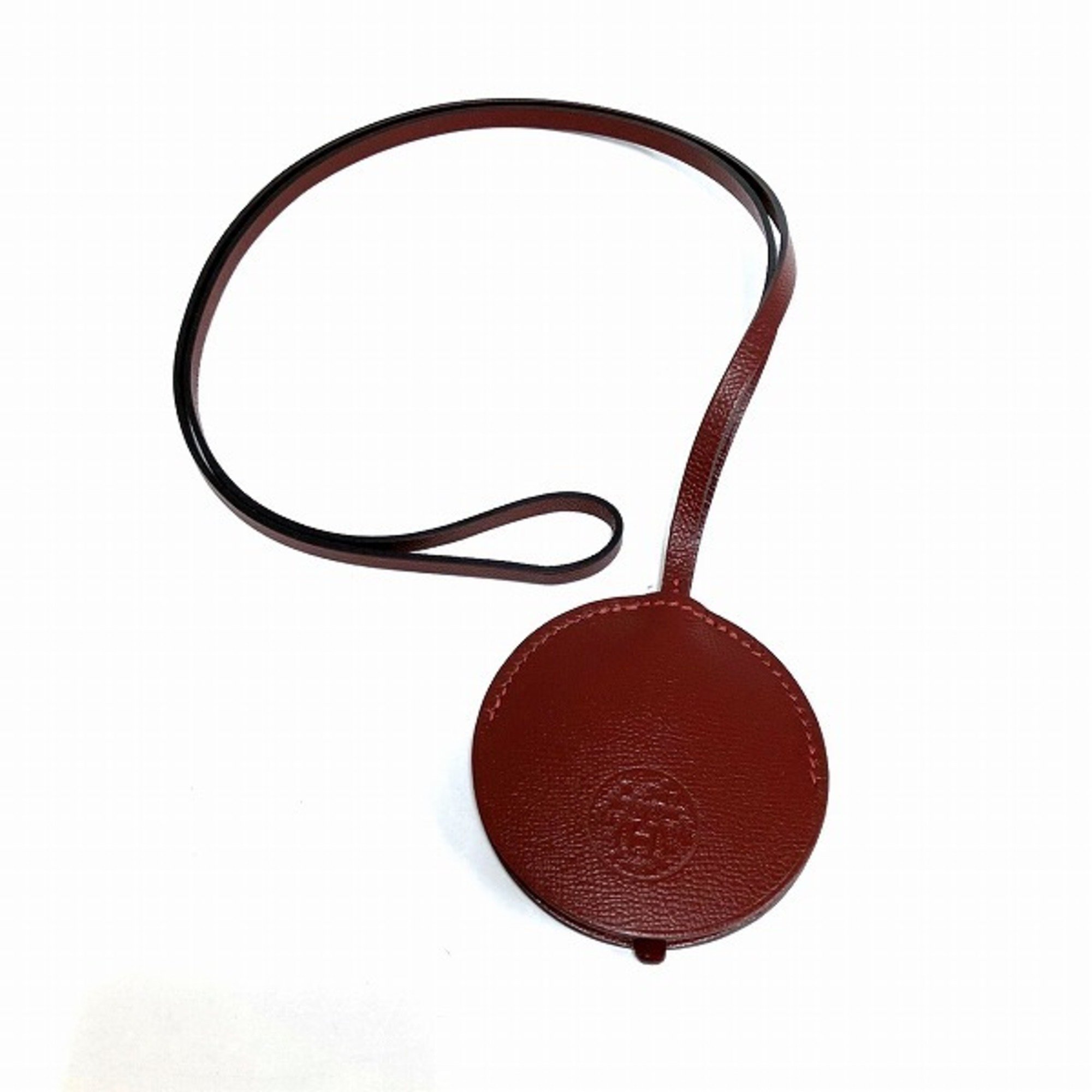 Hermes Miroir Mirror Pendant Leather Necklace Charm Accessory Women's