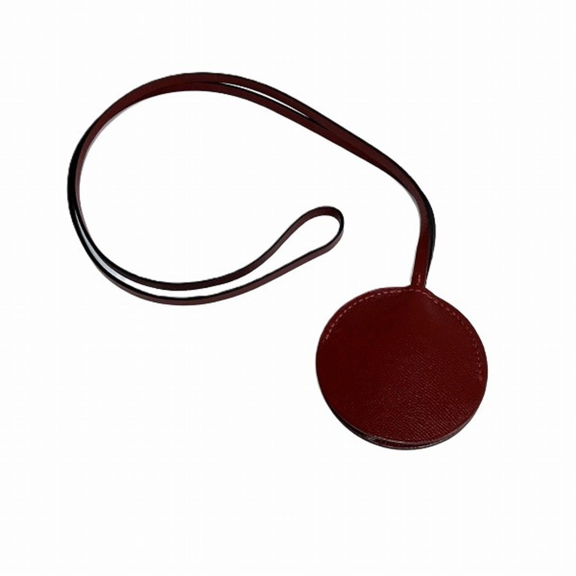 Hermes Miroir Mirror Pendant Leather Necklace Charm Accessory Women's