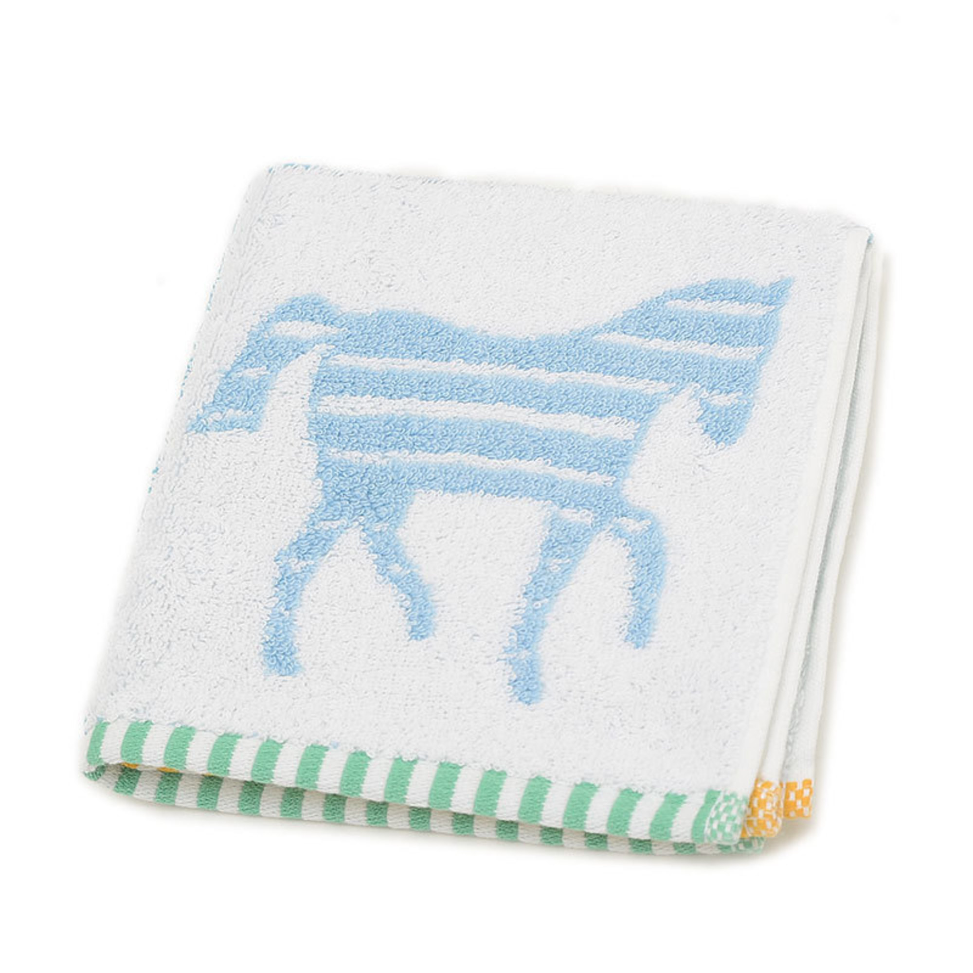 Hermes Les Cabanes Hand Towel Handkerchief Blue 100% Cotton