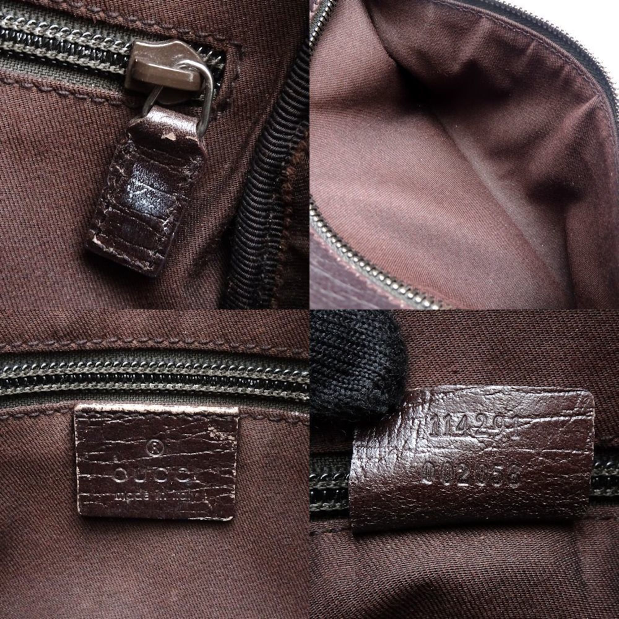 GUCCI 114291 Shoulder Bag GG Supreme x Leather Beige Brown 351345