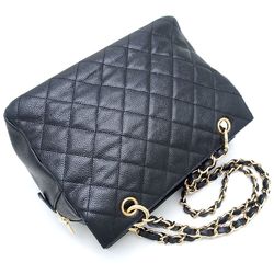 CHANEL Chain Tote Bag A18004 Caviar Skin Black 351359