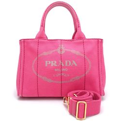 PRADA Canapa Tote B2439G 2-Way Bag Canvas PEONIA Pink 351348