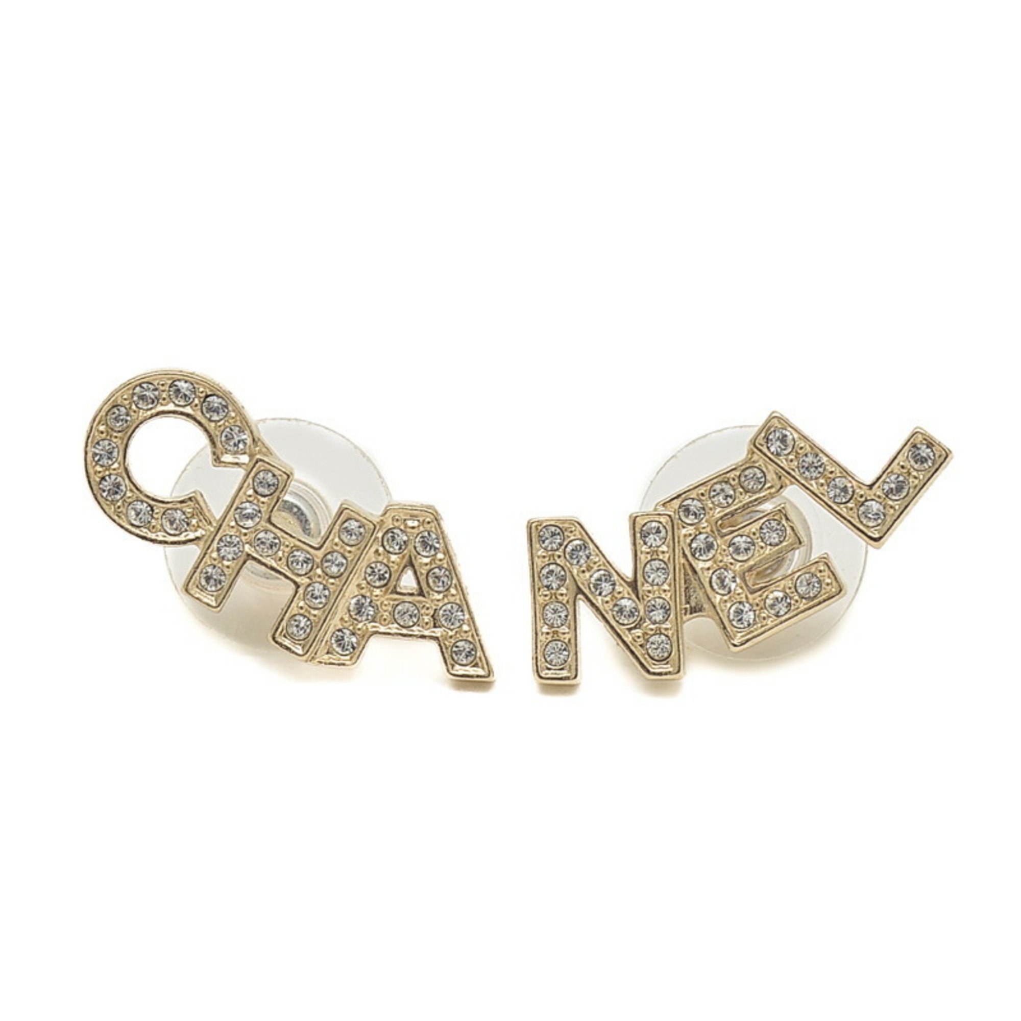 Chanel Rhinestone Earrings Champagne Gold A20B