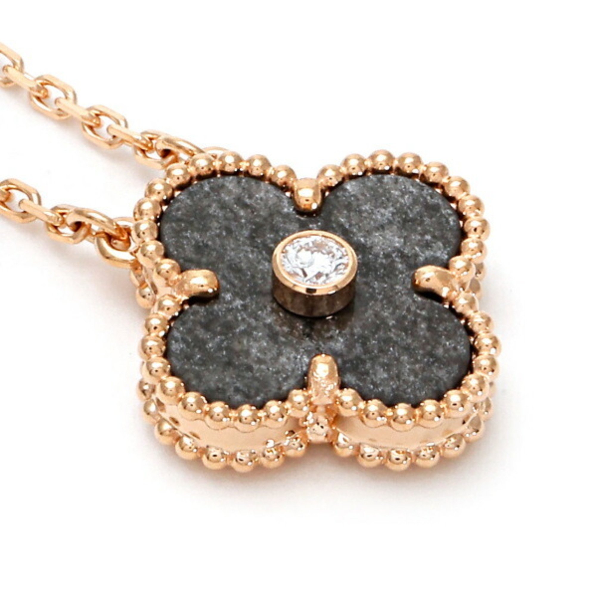 Van Cleef & Arpels Alhambra 2023 Holiday Season Limited Edition Silver Obsidian 1P Diamond K18PG Pink Gold Necklace
