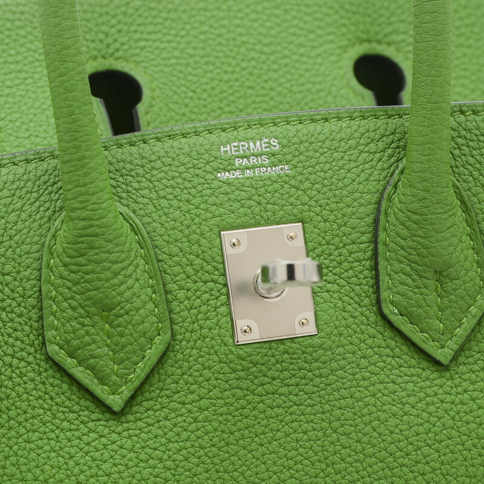Hermes Birkin 25 Handbag Togo Vert Yucca W Engraved