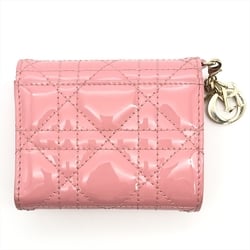 Christian Dior Cannage Lotus Wallet Tri-fold Patent Leather Pink