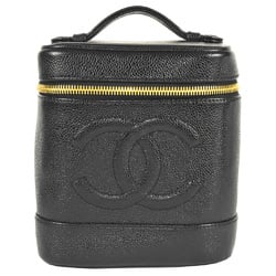 CHANEL Vanity Bag Caviar Skin Coco Mark Handbag A01998 Black Women's