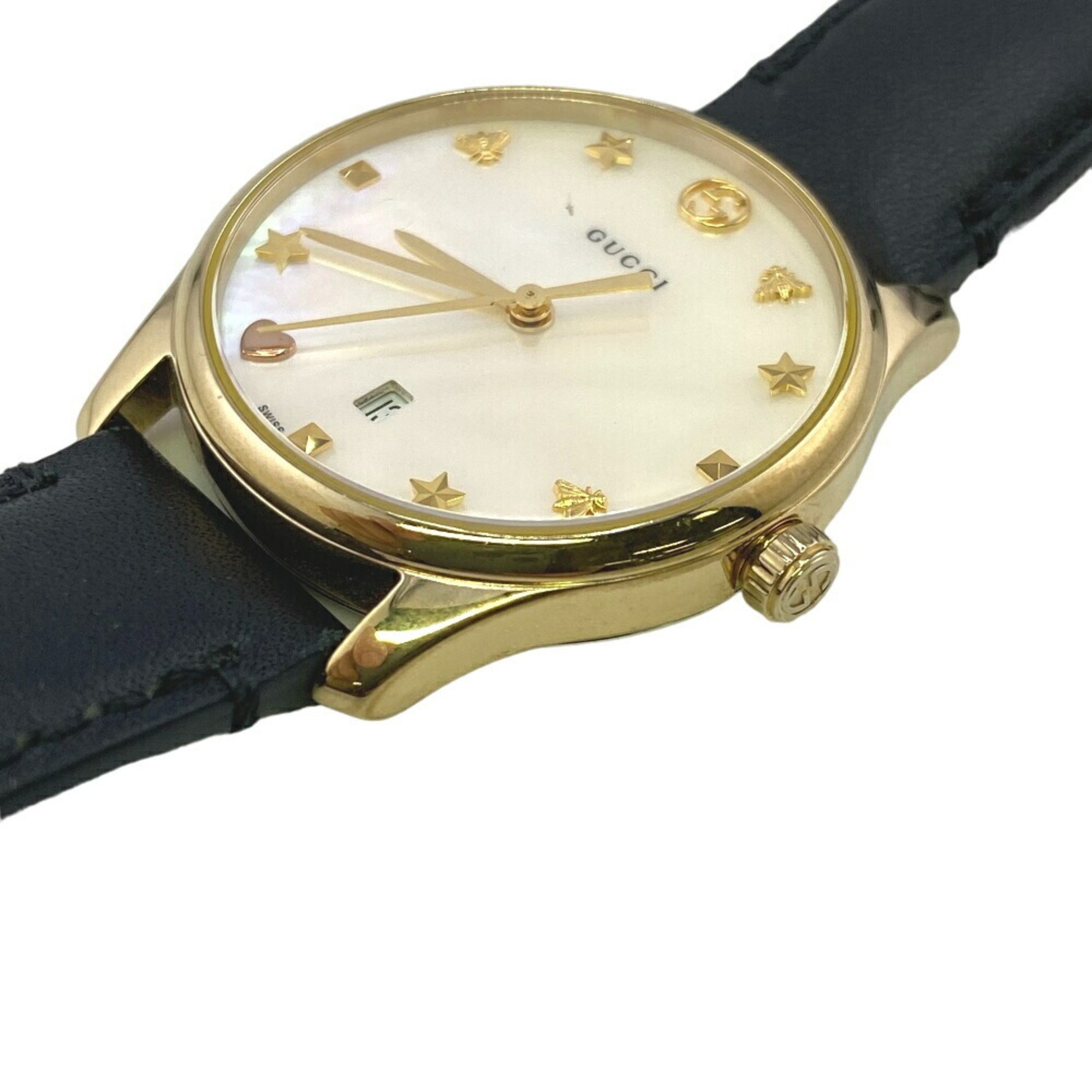 GUCCI G Timeless Quartz Shell Dial Watch Gold Women's