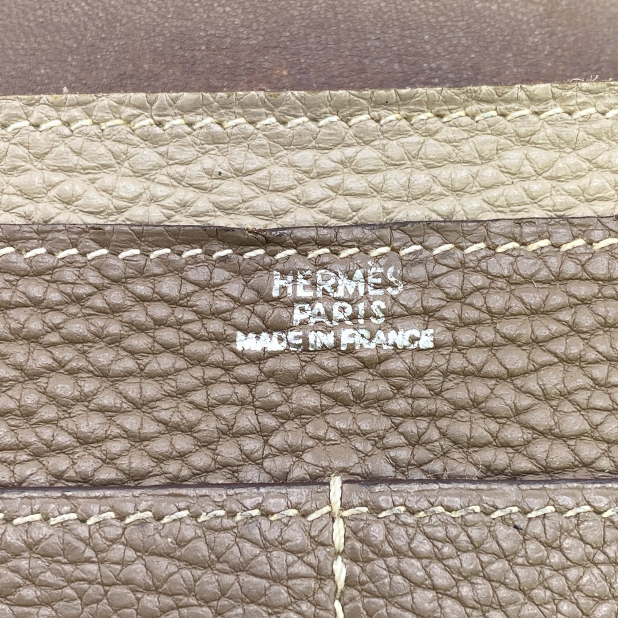 HERMES Dogon Duo 2008 Etoupe Long Wallet Grey Women's