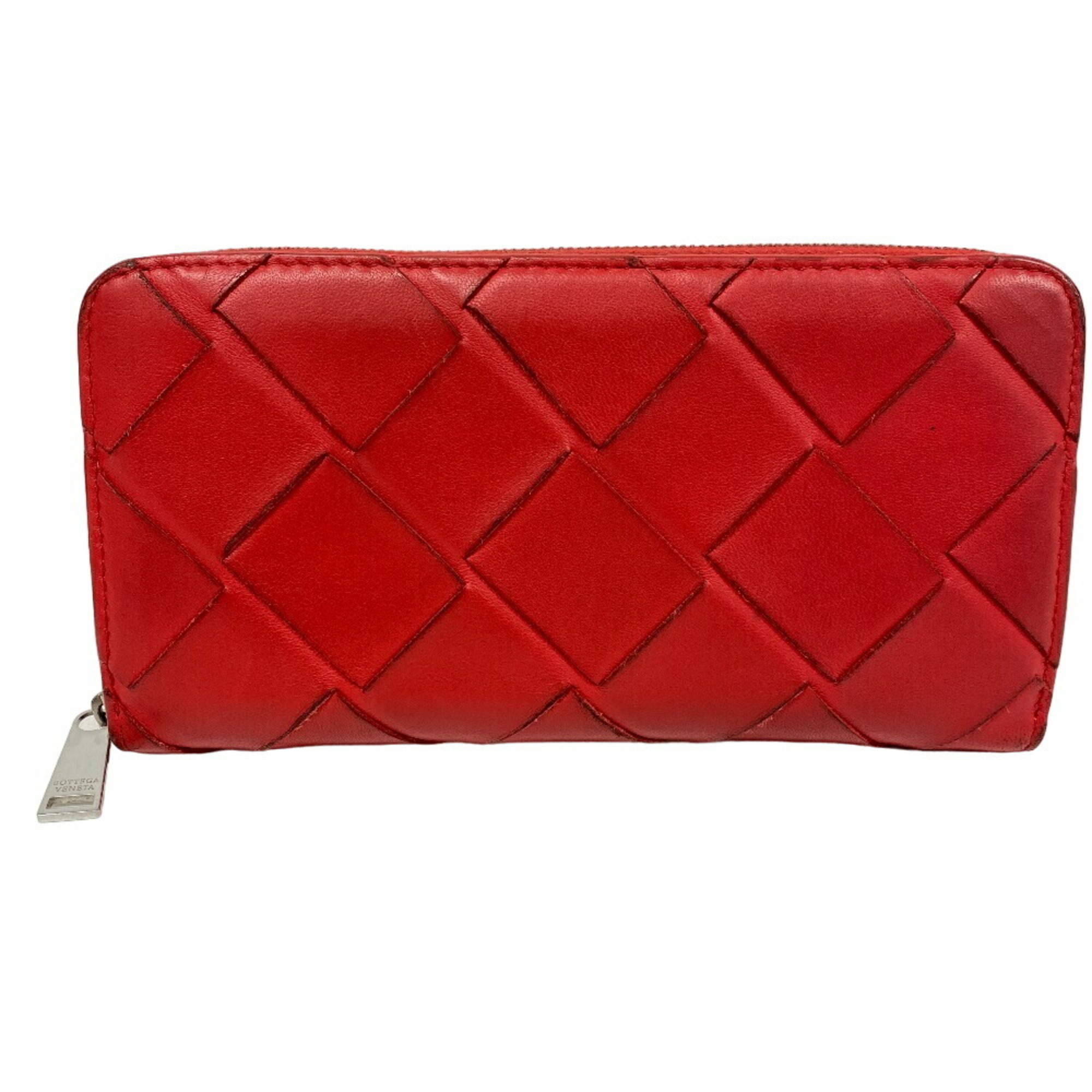 BOTTEGAVENETA Bottega Veneta Round Intrecciato Long Wallet Red Unisex