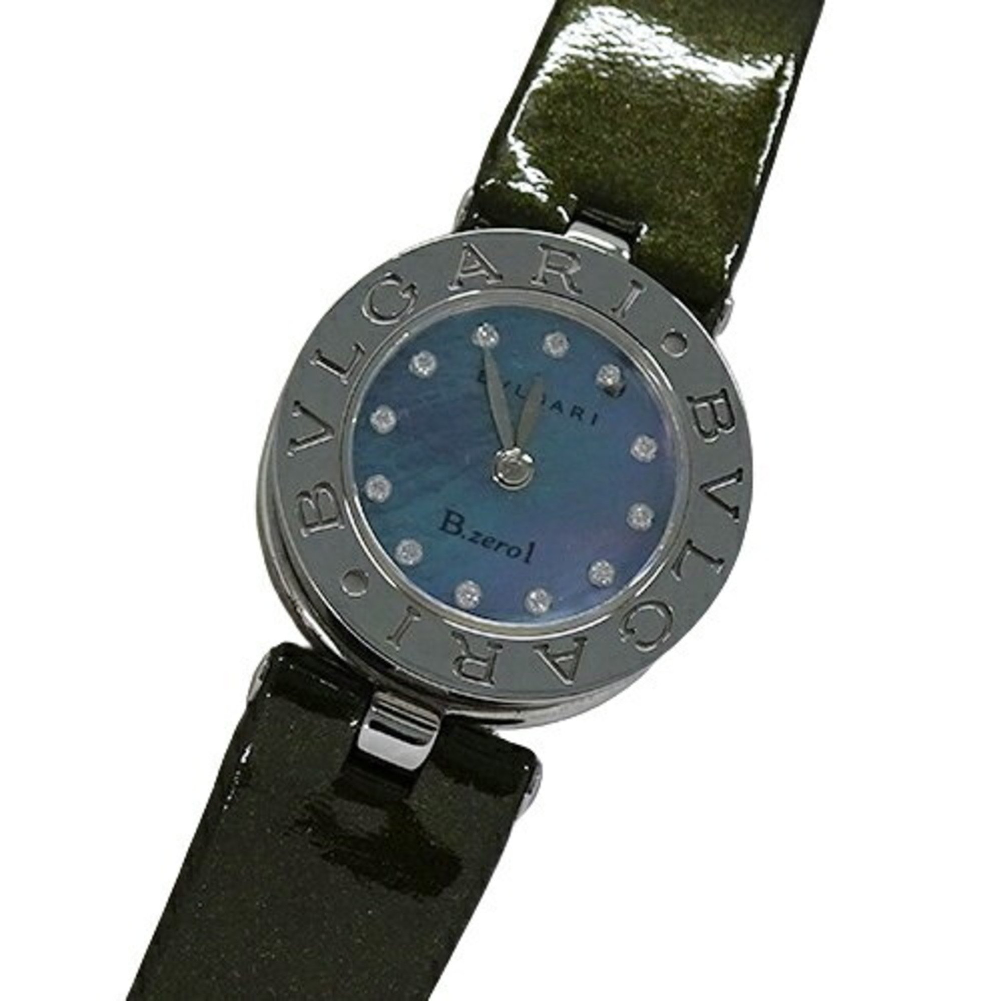 BVLGARI Women's Watch BZ22S B-zero1 Blue Shell 12P Diamond Quartz Stainless Steel SS Enamel Leather Polished