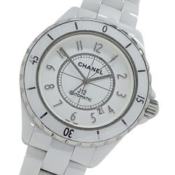 CHANEL Watch Men's J12 Date Automatic AT Stainless Steel SS White Ceramic H2981 Polished