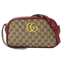 GUCCI Bag Women's Shoulder GG Marmont Canvas Brown Red 447632 Compact
