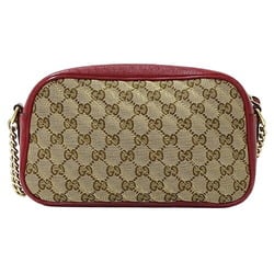 GUCCI Bag Women's Shoulder GG Marmont Canvas Brown Red 447632 Compact