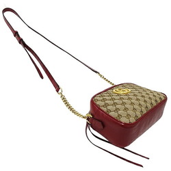 GUCCI Bag Women's Shoulder GG Marmont Canvas Brown Red 447632 Compact