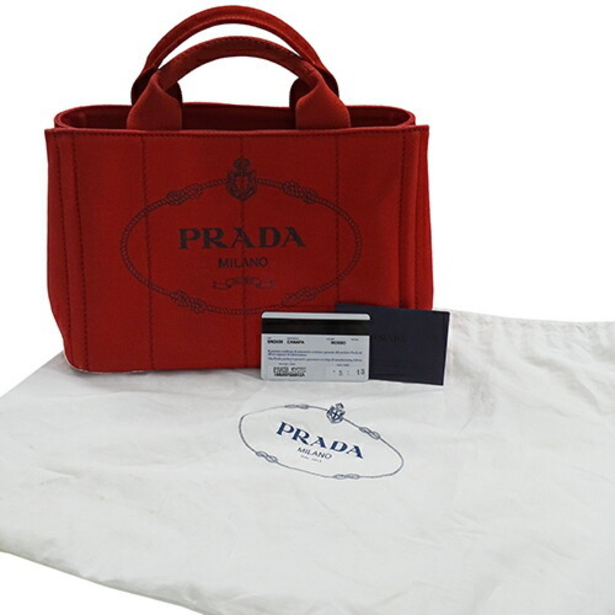 PRADA Bag Women's Handbag Tote Canvas Canapa Red BN2439