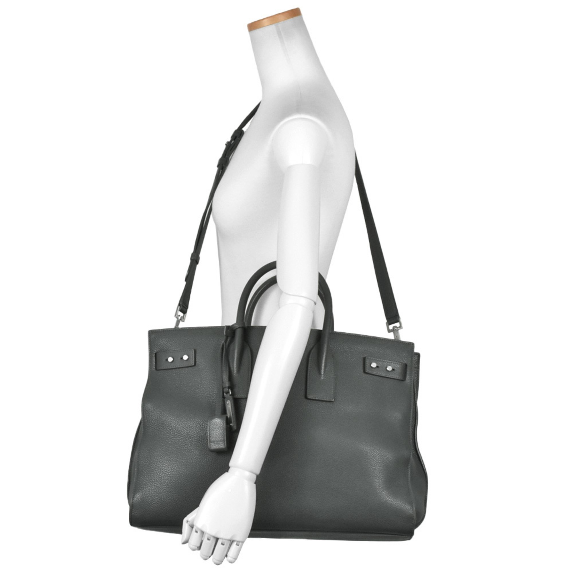 Saint Laurent Thin Large Sac de Jour Tote Bag in Grey Leather