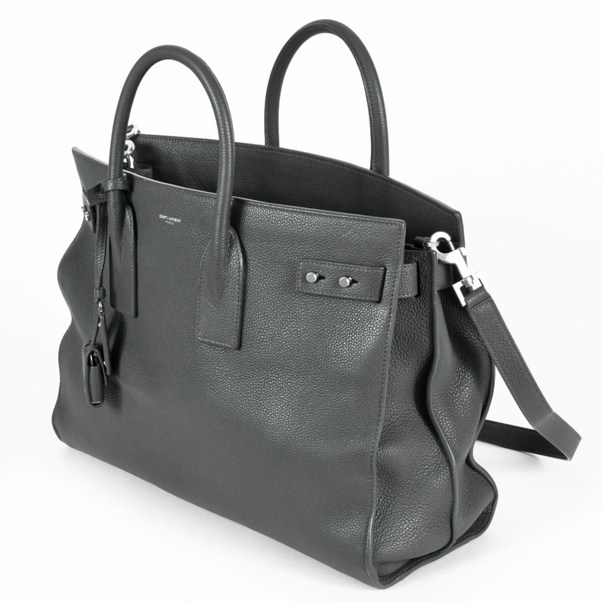 Saint Laurent Thin Large Sac de Jour Tote Bag in Grey Leather