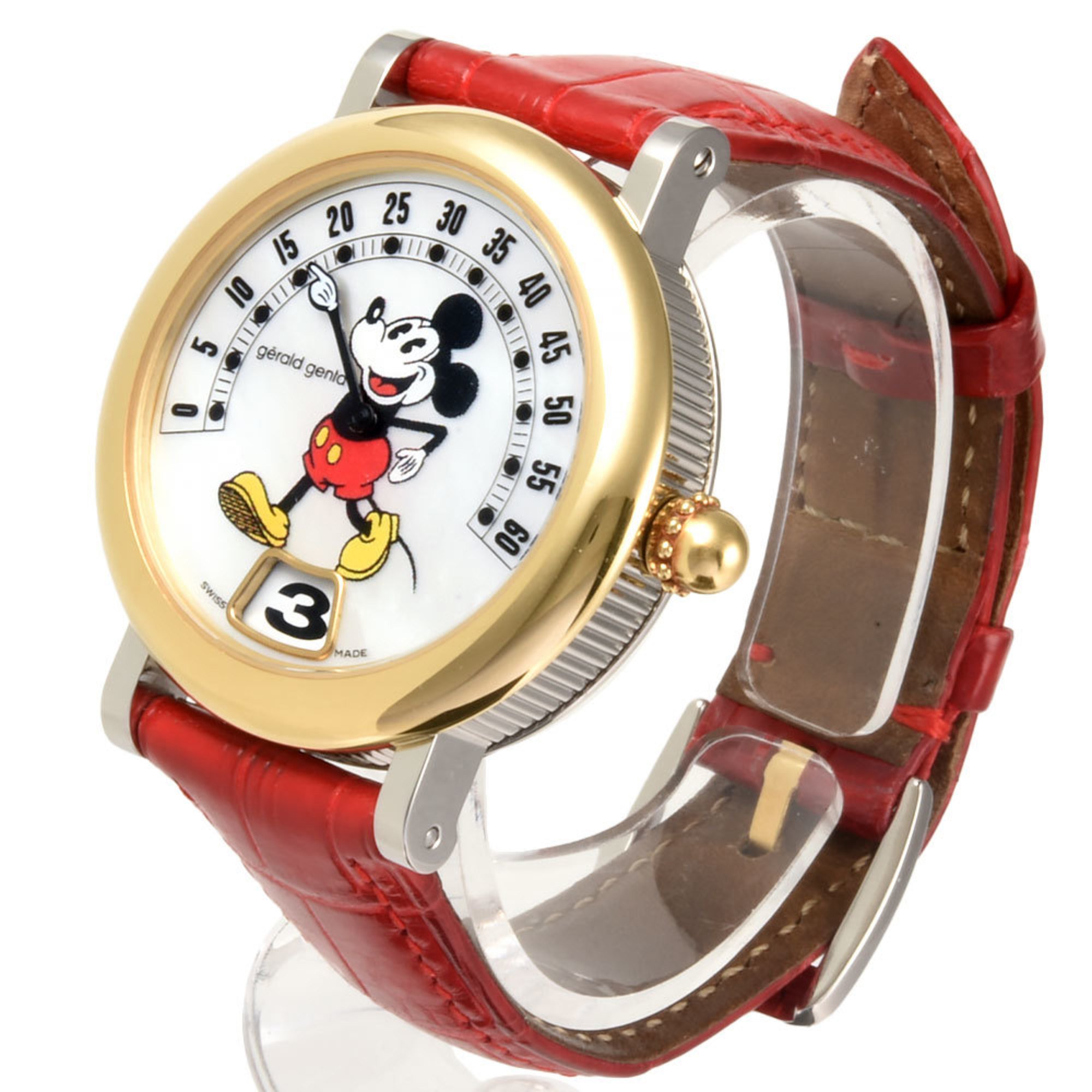 Gerald Genta Retro Fantasy Mickey Mouse 34mm G.3612.7 Shell Dial Wristwatch K18YG/SS Leather Strap Boys Unisex