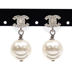 Chanel Coco Mark Fake Pearl Earrings for Women GP Rhinestone Silver Color A20V