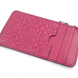 Loewe Coin Case Card Holder Repeat Anagram Women's Pink Embossed Silk Calf Purse Leather L Shape
