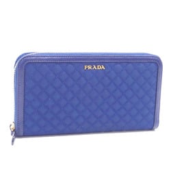 Prada Round Long Wallet for Men, Blue, Nylon, Leather, Quilted, 1M0506 8241