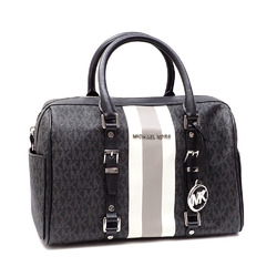 Michael Kors Handbag Medium Duffle Satchel Women's Black PVC Leather 30F9S07S6B Boston Signature