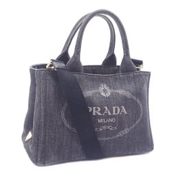 Prada Tote Bag Canapa Women's Black Denim 1BG439 Shoulder