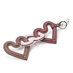 LOEWE Heart Charm Key Ring Holder Leather Bordeaux Pink Brown S-155733