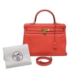 HERMES Kelly 35 Handbag Tote Taurillon Clemence Leather Inner Stitching Rouge Bivoine Pink