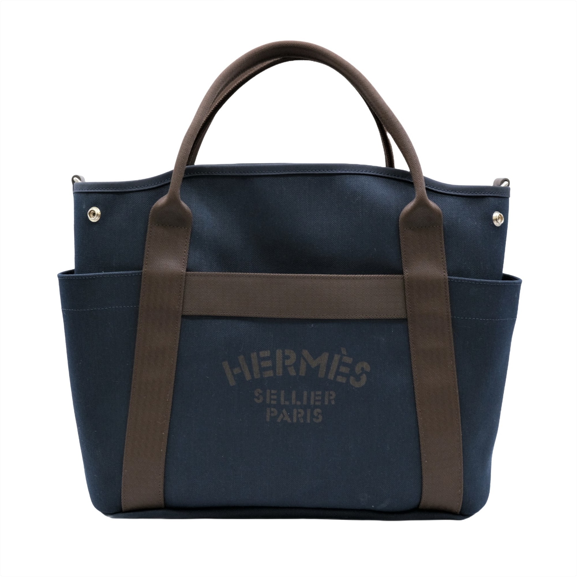 HERMES Hermes Sac de Pansage Groom Handbag Tote Canvas Navy Orange