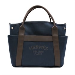 HERMES Hermes Sac de Pansage Groom Handbag Tote Canvas Navy Orange