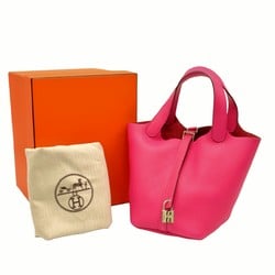 HERMES Picotin Lock PM Handbag Tote Taurillon Clemence Leather Rose Extreme Pink