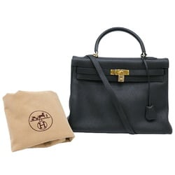 HERMES Kelly 35 handbag tote in Taurillon Clemence leather with inner stitching black