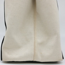 BALENCIAGA Navy Cabas Tote Bag Leather Canvas Women's White Ivory 339936