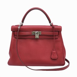 HERMES Kelly 32 Handbag Tote Taurillon Clemence Leather Red