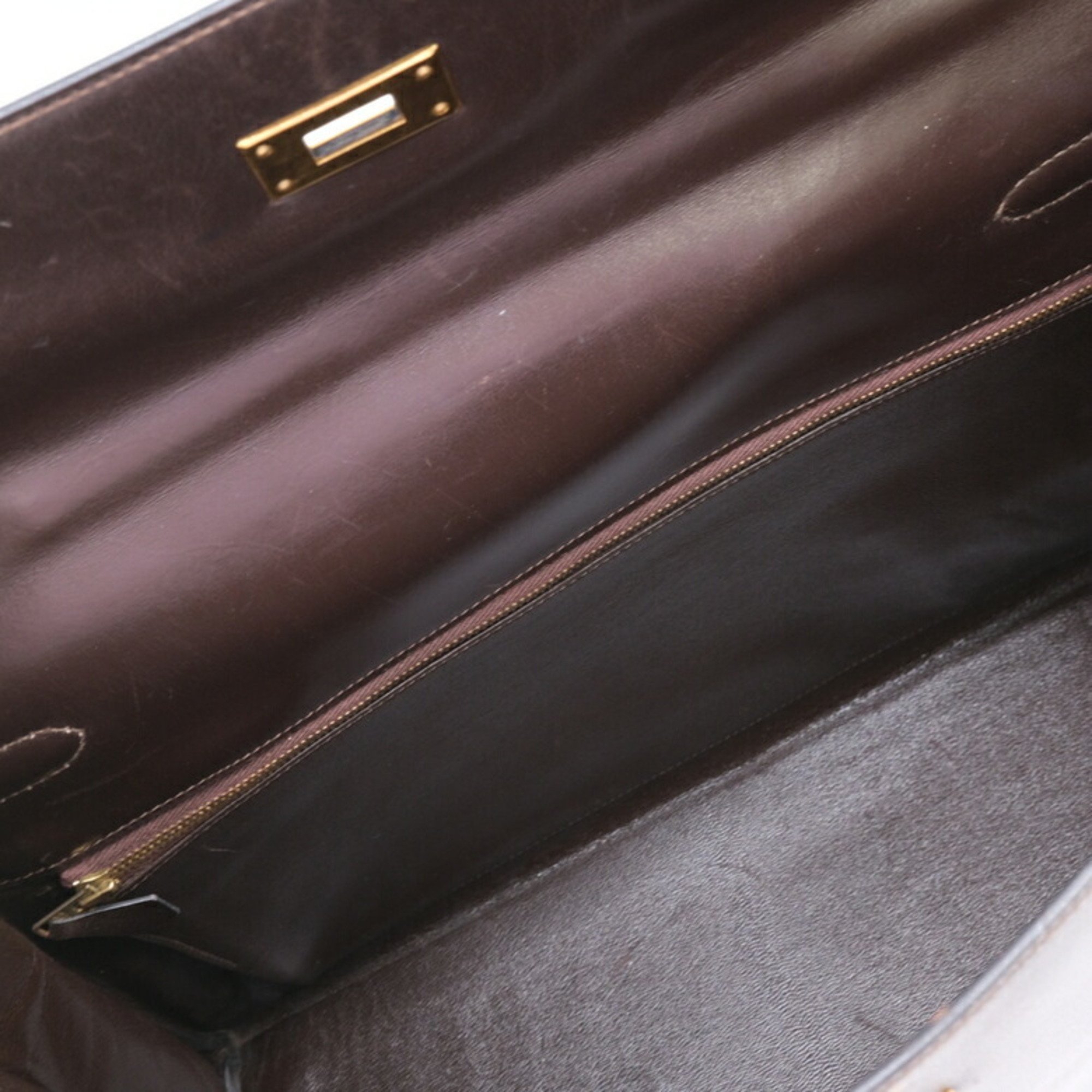 HERMES Kelly 35 Handbag Tote Box Calf Leather Dark Brown