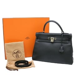 HERMES Kelly 32 handbag tote in Taurillon Clemence leather with inner stitching black