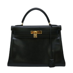 HERMES Kelly 32 Handbag Tote Box Calf Leather Inner Stitching Black