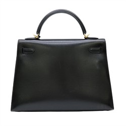 HERMES Kelly 32 Handbag Tote Box Calf Leather Inner Stitching Black