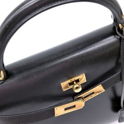 HERMES Kelly 32 Handbag Tote Box Calf Leather Inner Stitching Black