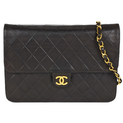 CHANEL Matelasse Single Flap Chain Shoulder Bag Lambskin A03570 Black Women's