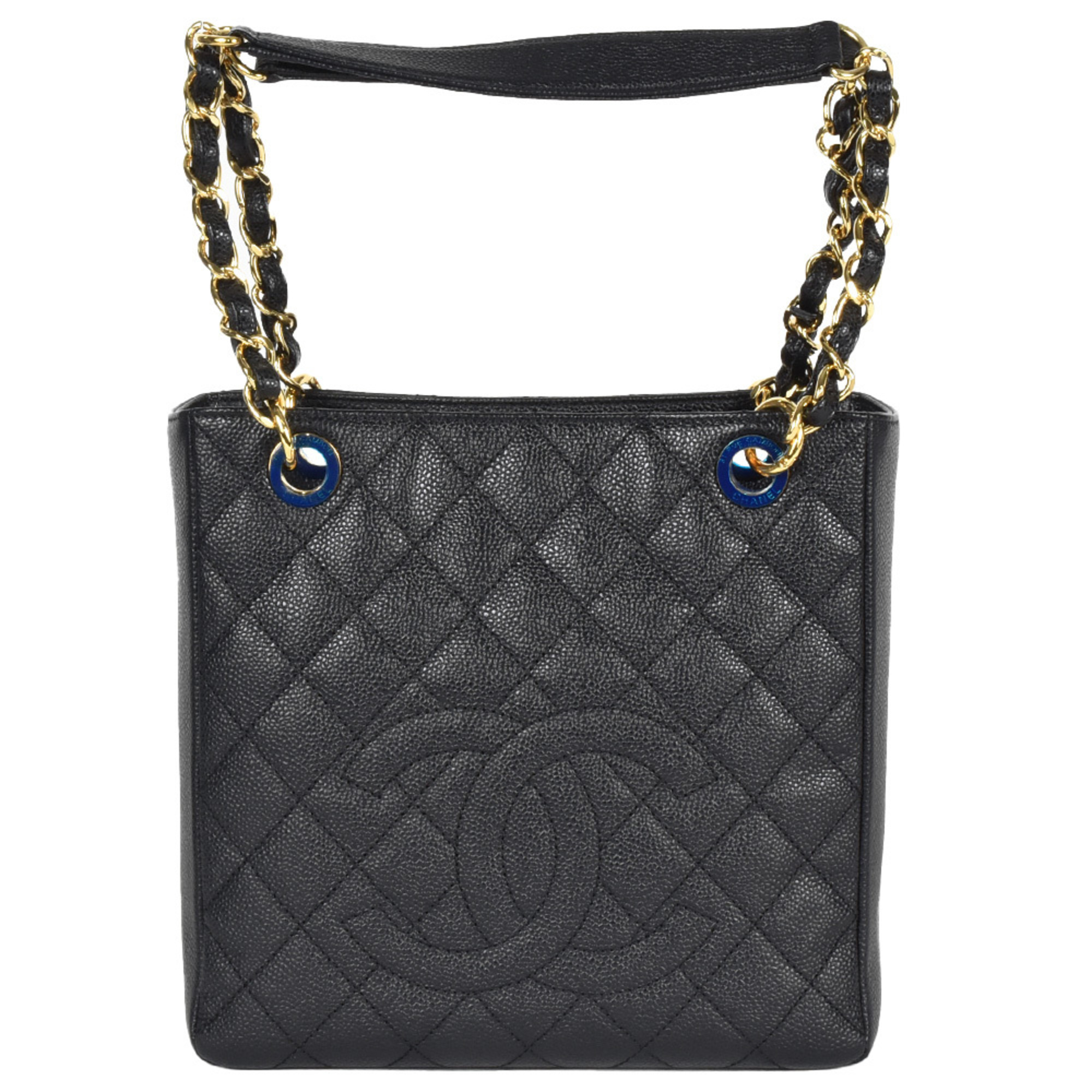 CHANEL Coco Mark Matelasse PST Chain Tote Bag Caviar Skin Black Women's