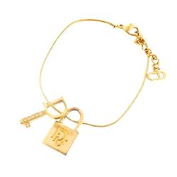 Christian Dior Bracelet Padlock Key Rhinestone GP Plated Gold Women's