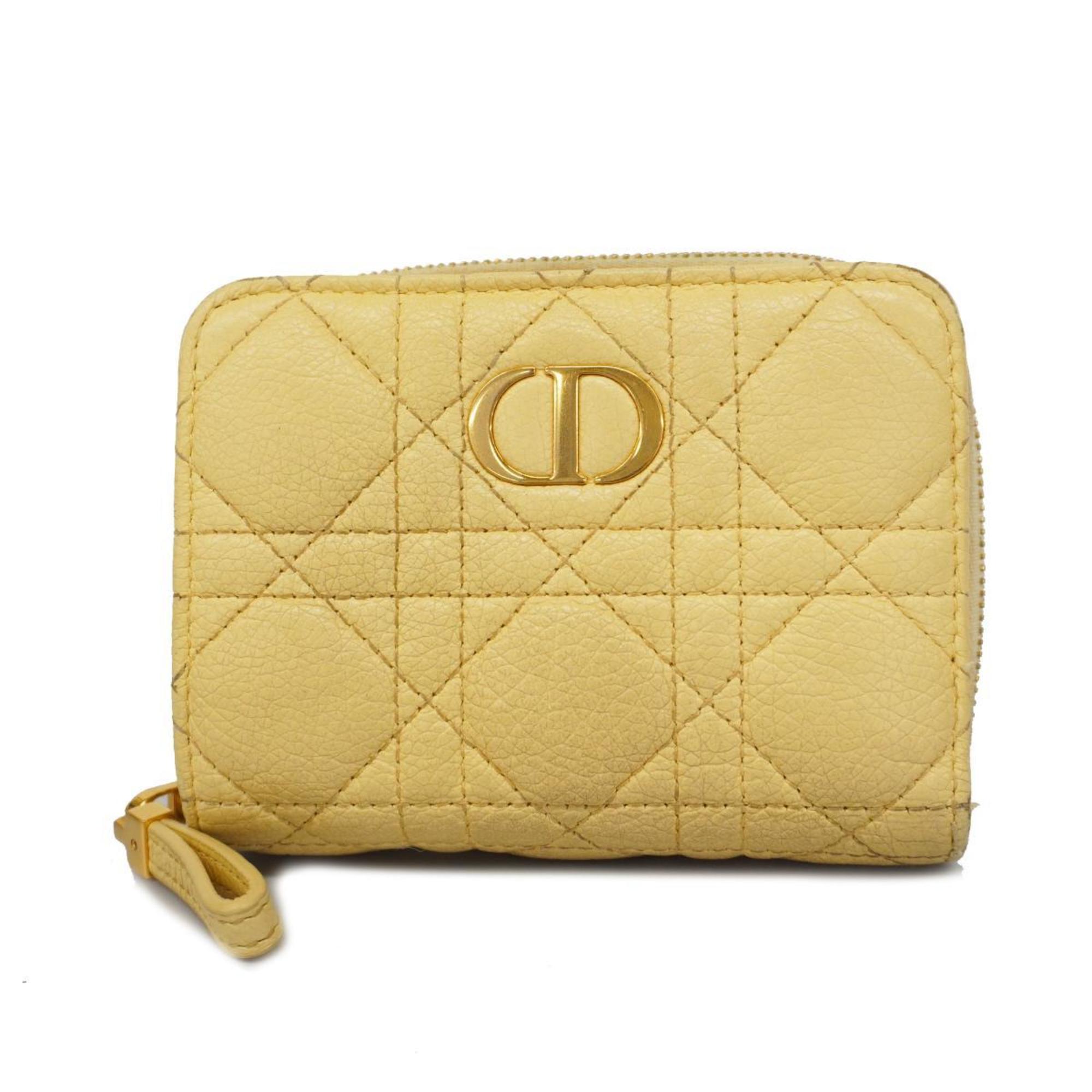 Christian Dior Wallet Caro Leather Yellow Women's