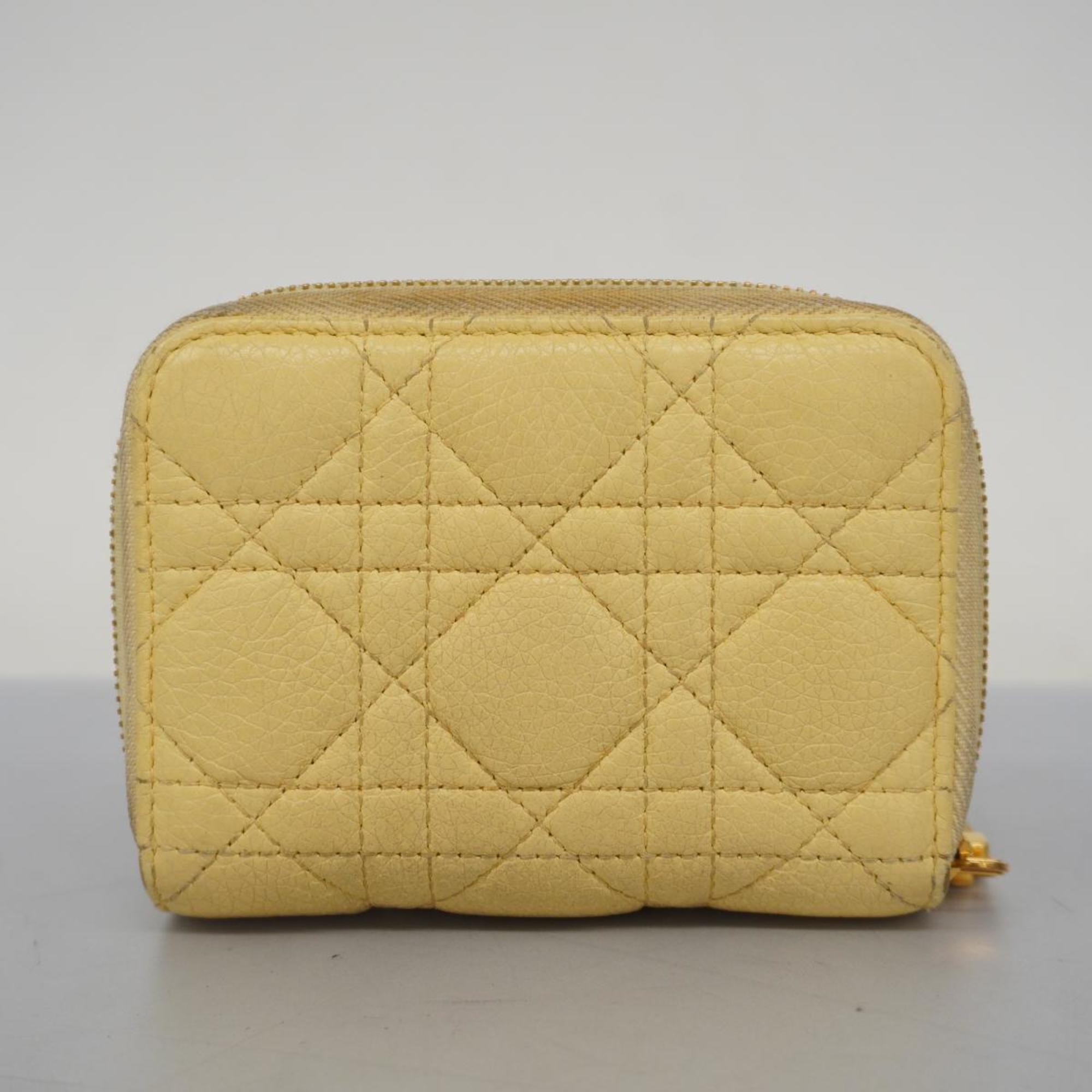 Christian Dior Wallet Caro Leather Yellow Women's