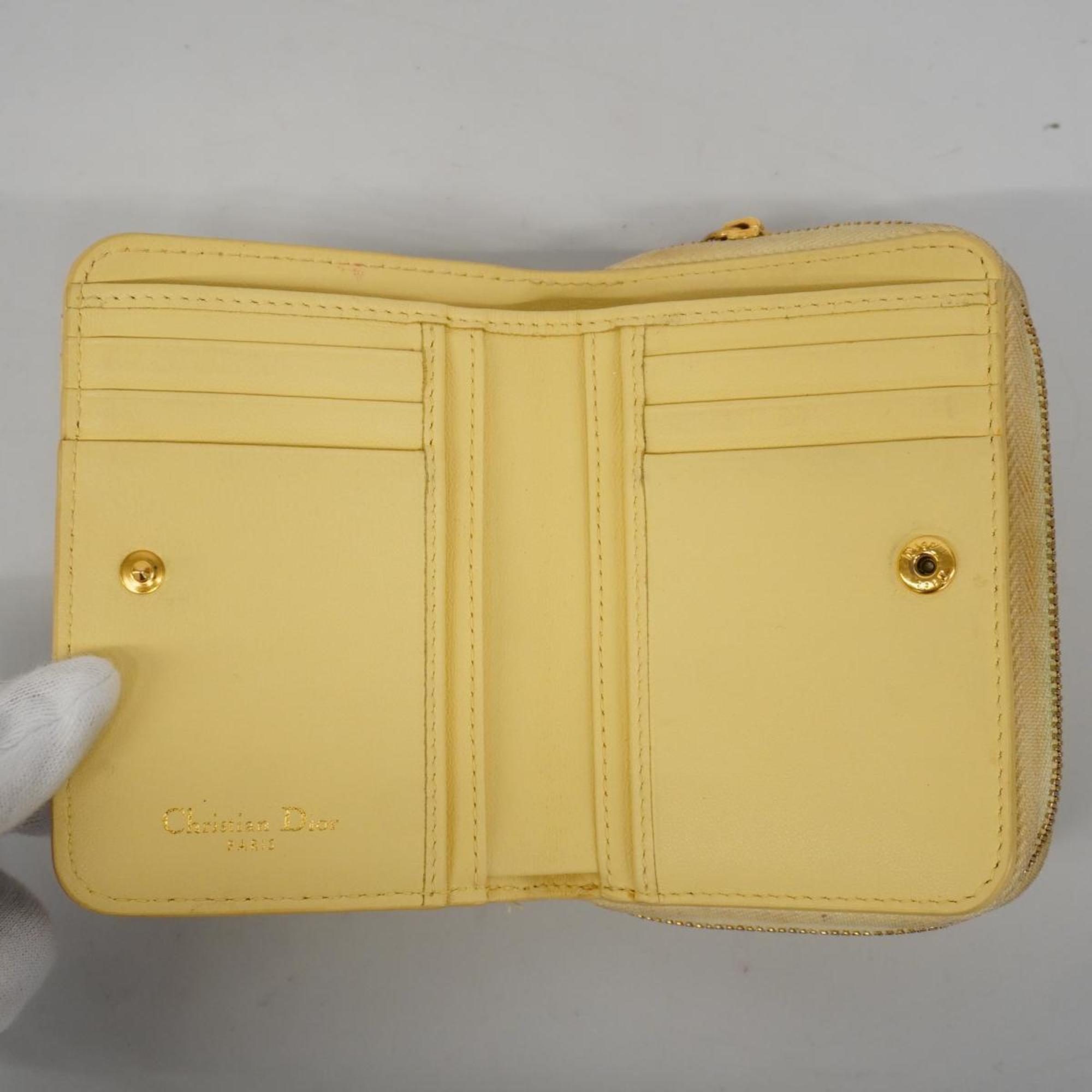 Christian Dior Wallet Caro Leather Yellow Women's